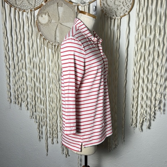 Renwick Red White 3/4 Sleeve Stripe Polo Size Small - Picture 2 of 14